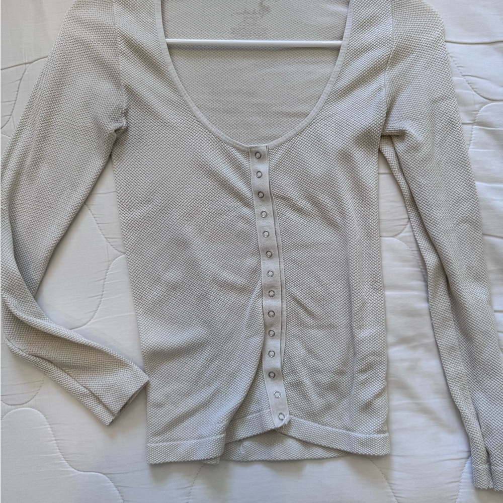 Free People Long Sleeve Button-Up Tee - Light Gray